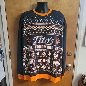 Tito's Handmade Vodka Men's Ugly Christmas Sweater Black Orange White XXL